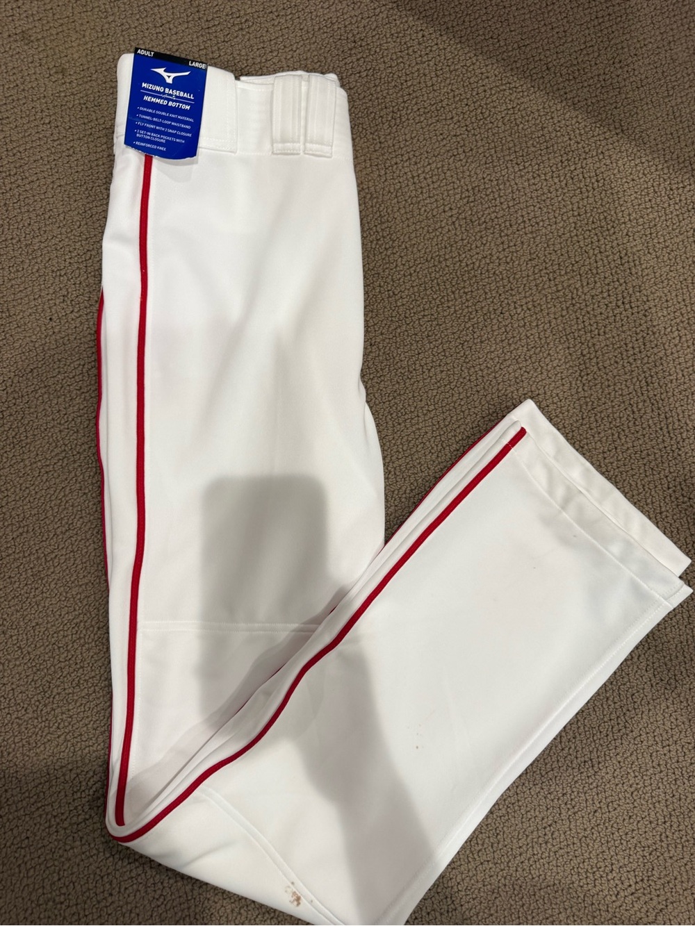 Mizuno White Baseball Pants with Red Side Piping
